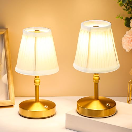 Liliful 2 Pcs Cordless Table Lamp Rechargeable Touch LED Small Gold Portable Battery Operated USB-c Desk Lamp 3 Color Dimmable for Bedroom Living Room Dining (Gold,Weaving Style) - color: Weaving Style, size: Gold
