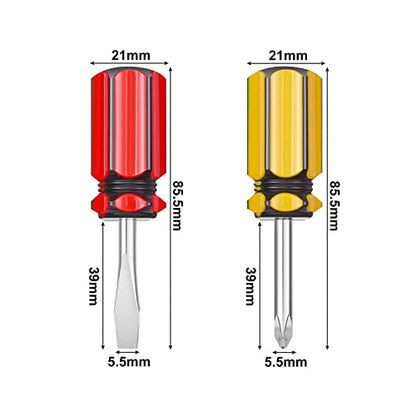 Short Screwdriver Set: Two-Color Small Handle Stubby Screwdriver - Phillips & Flat Head - size: Pocket Size