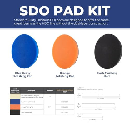 6.5" SDO Foam Buffing and Polishing Pad Kit (Set of 3) – Lake Country Manufacturing – Tapered Edge Pads – Blue Heavy Polishing, Orange Polishing, Black Finishing – Compounding - color: 3 pack, size: 6.5"