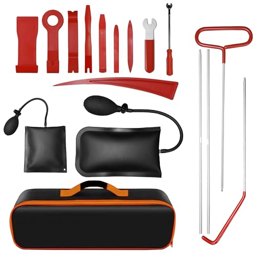17 PCS Stainless Steel Repair Tools, Car Door Lockout Kit, 68" Long Reach Kit with Air Wedge, Professional Automotive Tool Set