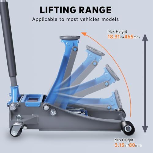 Larbanke 3 Ton Hydraulic Floor Jack, Low Profile Steel Jack with Double Pump Quick Rise, Heavy Duty Service Jack for Garage Repair and Maintenance