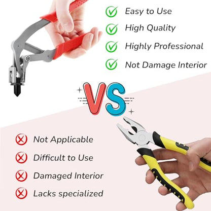 Car Clip Pliers Trim Removal Tool, Spring-Loaded Fastener Rivet Remover, Damage-Free Auto Door Panel & Interior Exterior Trim Disassembly Tool, 17-4 Stainless Steel (Red)