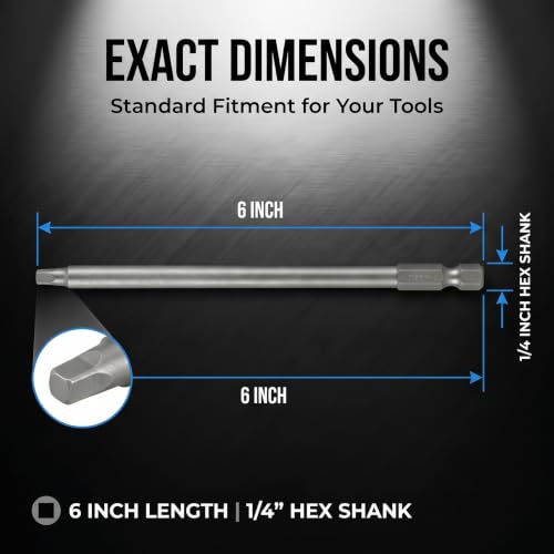 VESTTIO Square Head Screwdriver Bit Set 10PCS SQ2 1/4 Inch Hex Shank 6 Inch/150 mm S2 Steel with Magnetic for Power Screwdriver Drill Impact Driver - size: 6 inch