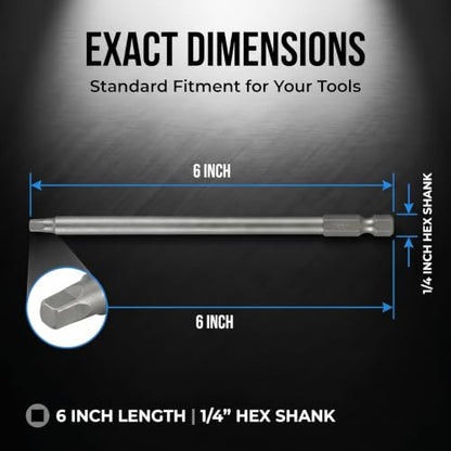 VESTTIO Square Head Screwdriver Bit Set 10PCS SQ2 1/4 Inch Hex Shank 6 Inch/150 mm S2 Steel with Magnetic for Power Screwdriver Drill Impact Driver - size: 6 inch