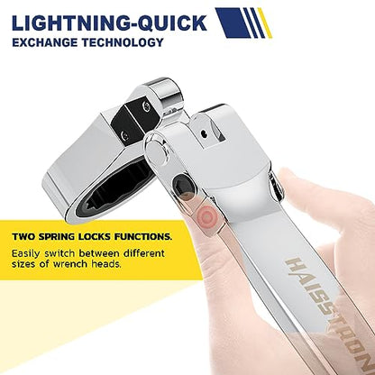 haisstronica 12 in 1 Interchangeable Heads Ratcheting Combination Wrench Set, 8-19mm Metric Flex Head Ratchet Wrench Tool for Auto, Tools for Men Gifts - size: Metric-12 in 1