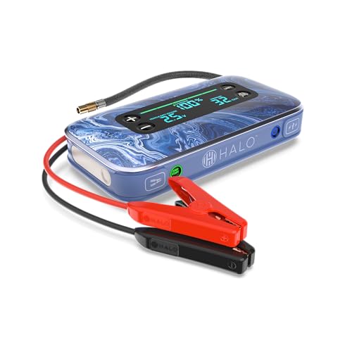 HALO Bolt Air+ 1750 Portable Car Battery Jump Starter | 130 PSI Air Compressor, 59.9Wh USB Power Bank, Large Display, Emergency Floodlight & Charger, Jumps Cars SUVs & Trucks, Inflates Tires — Blue - color: Blue