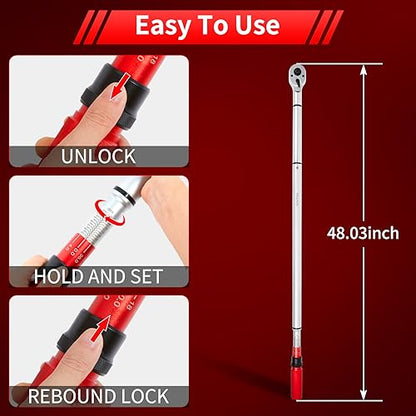 Hairich 3/4- Drive Click Torque Wrench,48 Tooth, 160-1000ft.lb/217-1356Nm | Dual-Direction Adjustable Torque Wrench, Professional Inch Pound Torque Wrench, for Maintenance Tool and Product Assembly - size: 160-1000 FT.LB