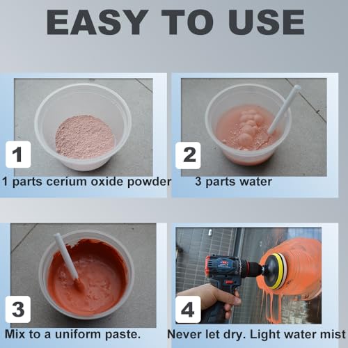 Cerium Oxide Glass Polishing Kit/Cerium Oxide Windshield Cleaning Kit - Remove Wiper Marks Water Spots Oil Film, Restore Glass Clarity, Includes 4" Felt Polishing Wheel for Auto Glass