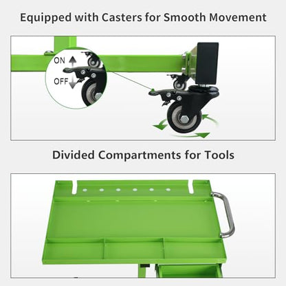 Rolling Tool Tray with Wheels,29 × 20 × 34in Tear Down Work Table with Drawers,220lbs Capacity Mechanics Rolling Work Table for Garage, Shop, DIY (Green) - size: Green