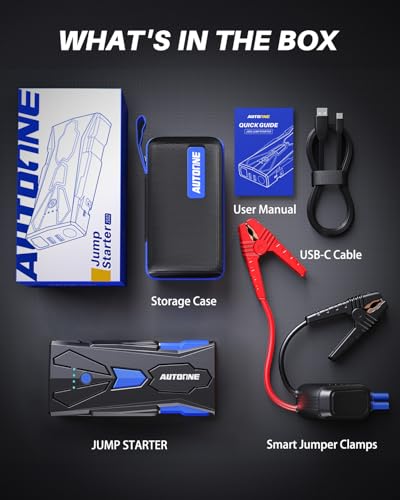 AUTOONE 6000A Car Battery Jump Starter Up to All Gas & 12L Diesel Engine, Car Battery Jumper Starter Portable 12V Jump Box with USB Output, Storage Case, LED Flashlight - size: 6000A