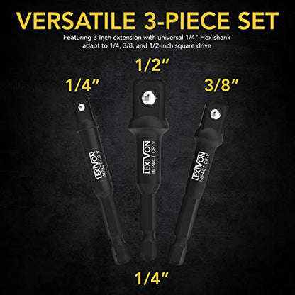 LEXIVON [2-Pack] Impact Grade Socket Adapter Set, 3" Extension Bit With Holder | 3-Piece 1/4", 3/8", and 1/2" Drive, Adapt Your Power Drill To High Torque Impact Wrench (LX-101X2) - style: 2-Pack Impact Adapter Set