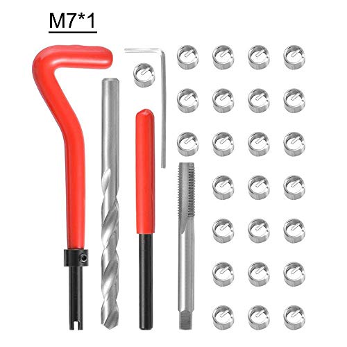 Shkalacar 30Pcs Metric Thread Repair Kit, Metric Thread Threaded Inserts Installation Tool for M3 M4 M7 M9 M11 Helicoil Car Pro Coil Tool M7*1