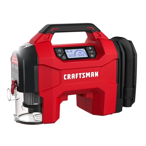 CRAFTSMAN 3-in-1 Tire Inflator, 160PSI Portable Air Compressor/Car Vacuum/Dust Blower, 20V Cordless & 12V Car Power, Air Pump with LED Light for Cars Trucks RV Tires (Battery Sold Separately) - size: Tool Only