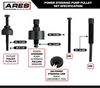 ARES 71001 - Power Steering Pump Pulley Service Set - Releases Power Steering Pulleys from Pump - Fits Pulley Hubs with Diameters of 1 1/8 Inches, 1 1/4 Inches, 1 5/16 Inches, and 1 3/8 Inches - size: Power Steering Pulley Service Set
