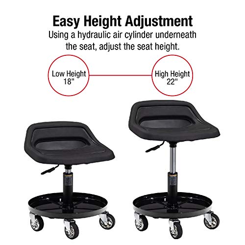 SUNEX TOOLS 8514 300-Pound Capacity Telescoping Tractor Seat with Parts Tray and 3.5-Inch Heavy Duty Casters