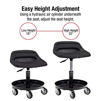 SUNEX TOOLS 8514 300-Pound Capacity Telescoping Tractor Seat with Parts Tray and 3.5-Inch Heavy Duty Casters