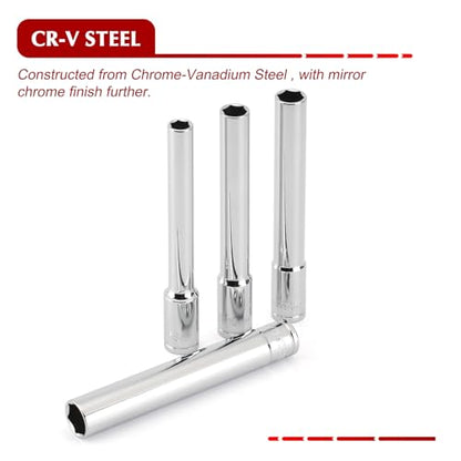 EMENTOL 10PCS 3/8-Inch Drive Metric Deep Socket Set, 8-17MM Deep Sockets, Extra Long, 6-point, Cr-V Steel - size: 3/8" Drive Metric (8-17mm)
