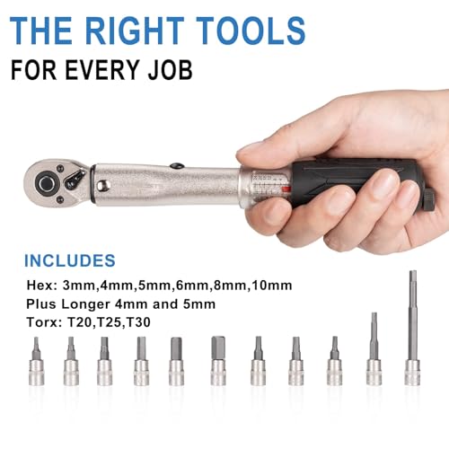 cyclists 1/4 Inch Drive Click Torque Wrench Set –2 to 24Nm – Bicycle Maintenance Kit for Road & Mountain Bikes - Includes Allen & Torx Sockets, 4mm 5mm Extension Bar