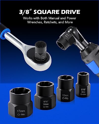 Orion Motor Tech Impact Nut and Bolt Extraction Tool Set, Rusted Damaged Stripped Nut and Bolt Remover Tool Kit, Nut Bolt Extractor Socket Set in 13 SAE and Metric Sizes for 3/8 Inch Drive with Case