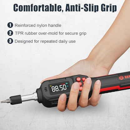 VANPO Digital Torque Screwdriver, 4.42-88.5 in.lb, ±2% Accuracy | 0.5-10 Nm, 1/4" Electrician Torque Screwdriver Set with 31Bits, LCD Display & Audible Buzzer for Bike & Precision Electronics
