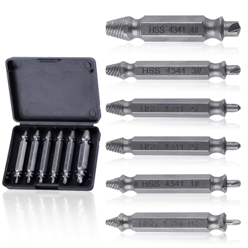 6Pcs Titanium Damaged Screw Extractor Set Damaged Screw Extractor Set Remover Kit for Stripped Screws Nuts & Bolts Bolt Etractor Kit for Easy Removal of Rusty Broken