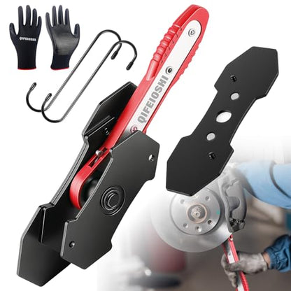 Brake Caliper Compression Tool, 4-in-1 Universal Disc Caliper Tool, 360° Swivel Ratcheting Compressor for Automotive Brake Repair and Installation, Includes 2 Rubber Hooks and Gloves（Red）