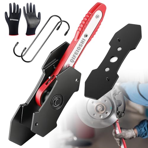 Brake Caliper Compression Tool, 4-in-1 Universal Disc Caliper Tool, 360° Swivel Ratcheting Compressor for Automotive Brake Repair and Installation, Includes 2 Rubber Hooks and Gloves（Red）