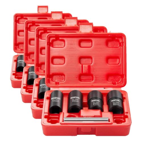 Twist Socket Set 5 Pcs Lug Nut Remover, Bolt Nut Extractor Set, Metric 17-22mm Wheel Lock Removal Kit with Drift Punch Nut Removal Bar (Pack of 4) - size: Medium (Pack of 4)