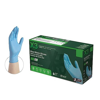 X3 Industrial Blue Nitrile Gloves, Box of 100, 3 Mil, Size XX-Large, Latex Free, Powder Free, Textured, Disposable, Non-Sterile, Food Safe, X349100BX - size: 2X-Large (Pack of 100)