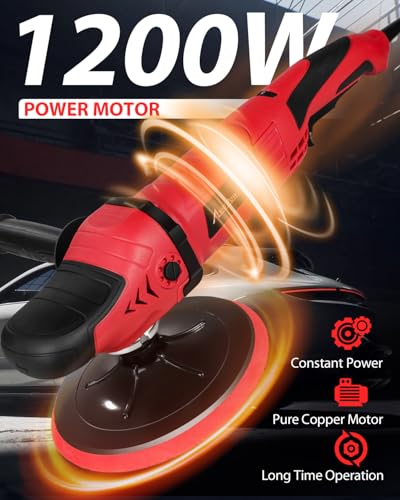 AVID POWER Car Buffer Polisher, 6 Variable Speed 1000-3500 RPM, Rotary Buffer Waxer Kit with 6-inch and 7-Inch Backing Plate, 1200W Car Polisher for Car Detailing, Polishing, Waxing - color: Dark Red