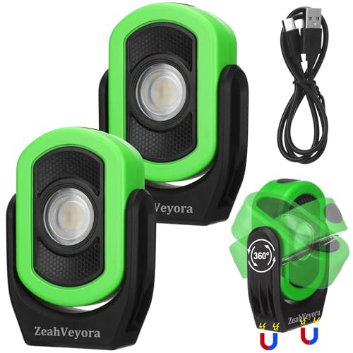 2 Pack 780 Lumens Magnetic Work Light USB Rechargeable LED Flashlight Magnetic Portable Inspection Worklight for Car Repair Emergency Illumination Mechanic Workshop Camping Hiking (Green) - color: Green