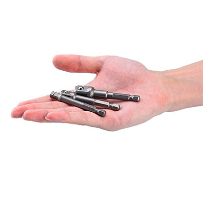Impact Socket Adapter Set for Drill - 1/4 3/8 1/2" Impact Grade Driver Bit Set Extension Bit with Holder Ratchet Wrench Nut Hex Drive Adapter - color: 3*grey