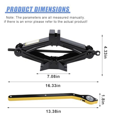 2PCS Car Scissor Jack Kit, Max 2 ton (4,409 lb) Capacity Automotive Lift Jacks Tool with Ratchet Wrench, Portable Heavy Duty Vehicle Tire Emergency Repair Accessory for SUV, MPV (Black)
