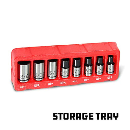 Powerbuilt 8-Piece 1/4-Inch Drive Universal Spline Socket Set with Dual Finish – Fits SAE, Metric, Hex, 6-Point, 12-Point, E-Torx, Spline, and Square Fasteners - 642053 - size: 1/4 in.