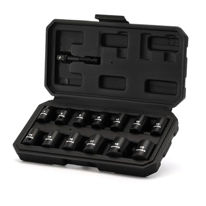 TecoTek 14 Pieces 3/8-Inch Drive Impact Socket Set, 12-Point, Metric, Shallow, CR-V, 7mm to 19mm, Drill Socket Adapter 3/8" - size: 7mm-19mm(Shallow)