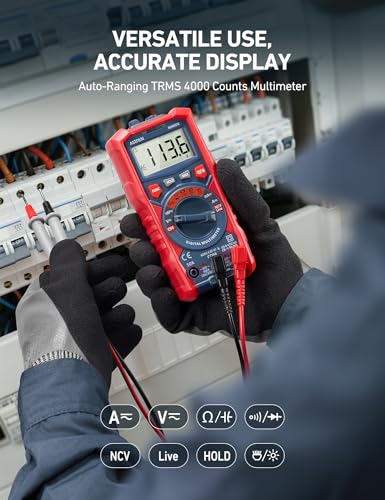 AstroAI Multimeter Tester, TRMS 4000 Counts Volt Meter Auto-Ranging Ohmmeter Digital 1.5v/9v/12v Battery Voltage Tester Measure Voltage Current Resistance Diodes Continuity Capacitance with NCV - style: Auto-Ranging