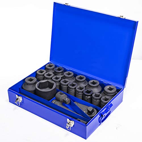 Stark USA 21-Piece Jumbo Metric Impact Socket Set, 1-Inch Drive Deep Impact Sockets 27mm-80mm with 1" Drive Extension Bar, Heavy-Duty CR-MO Steel Socket Set, Storage Carrying Case - style: 21pcs Metric Impact Socket Set (27mm to 80mm)