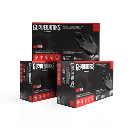 GLOVEWORKS Nitrile Gloves Disposable Latex Free 5 mil Black for Cleaning | Ideal for Cooking Food Prep Business and Household Use, Bulk Purchasing Options, Suitable for Extended Duration Use - size: Large, style: 3 Boxes of 100