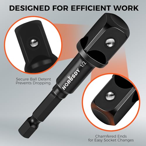 7-Piece High Torque Impact Socket Adapter & Magnetic Bit Holder Set, 1/4" Hex Shank Drill Socket Adapter to 1/2" 3/8" 1/4" Drive, Magnetic Bit Holder for Impact Driver & Drill, With Organizer Rack - style: 7-PCS + Magnetic Bit Holder