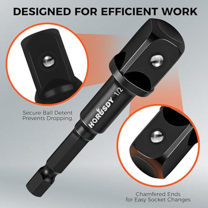 7-Piece High Torque Impact Socket Adapter & Magnetic Bit Holder Set, 1/4" Hex Shank Drill Socket Adapter to 1/2" 3/8" 1/4" Drive, Magnetic Bit Holder for Impact Driver & Drill, With Organizer Rack - style: 7-PCS + Magnetic Bit Holder