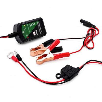 Unocho 12V Battery Charger 750mA Automatic Trickle and Float Maintainer for Lead-Acid Batteries, SAE Quick Disconnect with Clips and Ring Terminals for Motorcycle, Car, ATV, Boat, Lawn Mower