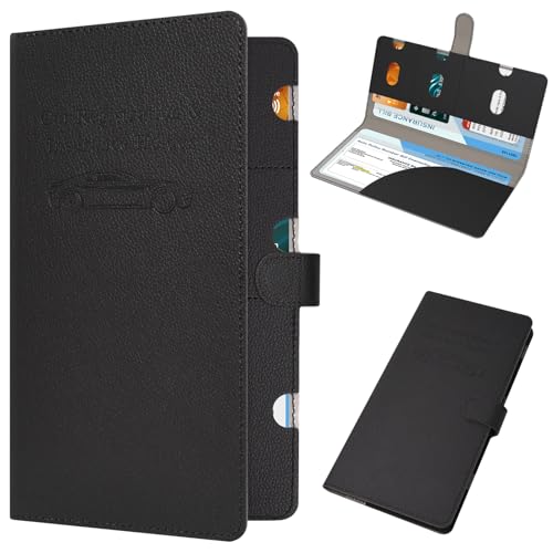 RSAquar Car Registration and Insurance Holder, Vehicle Glove Box Organizer Cool Car Accessories, Car Document Holder for Cards, Driver License & Essential Document, JD-Black - color: JD-Black