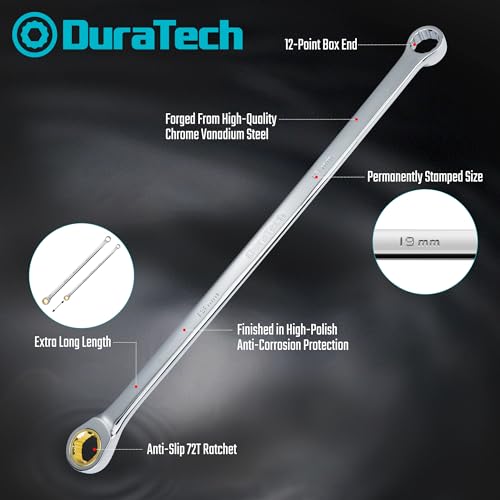 DURATECH Extra Long Anti-Slip Ratcheting Wrench Set, Double Box End Wrench Set, 9-Piece, Metric, 10, 12, 13, 14, 15, 16, 17, 18, 19mm, CR-V Steel, with Rolling Pouch - size: 10-19mm
