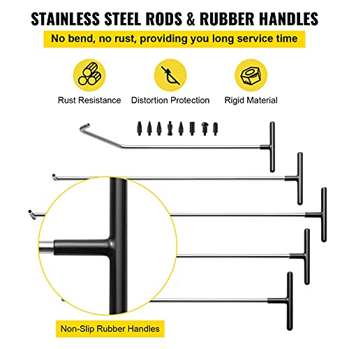 VEVOR Rods Dent Removal Kit, 13 Pcs Paintless Dent Repair Rods, Stainless Steel Dent Rods, Whale Tail Dent Repair Tools, Professional Hail Dent Removal Tool For Minor Dents, Door Dings And Hail Damage - style: 13 Pcs with 5 Rods