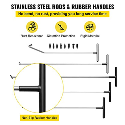 VEVOR Rods Dent Removal Kit, 13 Pcs Paintless Dent Repair Rods, Stainless Steel Dent Rods, Whale Tail Dent Repair Tools, Professional Hail Dent Removal Tool For Minor Dents, Door Dings And Hail Damage - style: 13 Pcs with 5 Rods