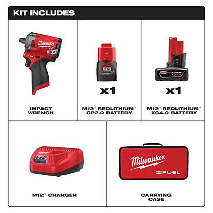 Milwaukee M12 FUEL 2555-22 12-Volt Lithium-Ion Brushless Cordless Stubby 1/2 in Impact Wrench Kit