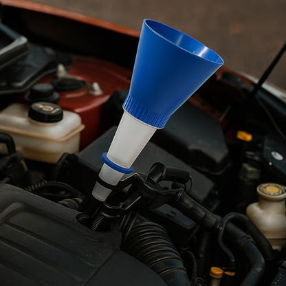 Universal Engine Oil Funnel, Oil Fill Funnel No-Spill Tool Screws Directly INTO Filler Fast Easy Oil Change Compatible with Most Models