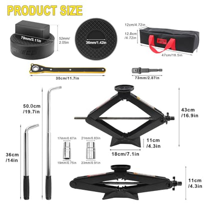 3-Ton Scissor Jack Kit for Mercedes A B C E W203/204/212/211/164 with Rubber Jack Pad, Car Spare Tire Repair Tools, Tire Changing Tools Kit for Chevrolet with L-Wrenches（17/19/21/23mm）