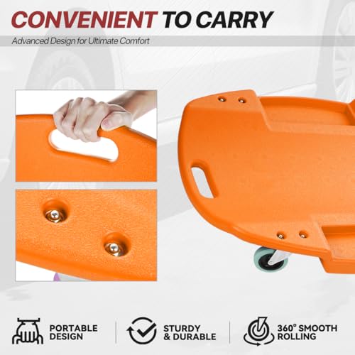 Mechanic Creeper 47 Inch, Low Profile Under Car Rolling Creeper with Padded Headrest and Tool Trays, 300 LBS Capacity, Ergonomic Body Design, Orange
