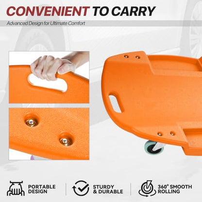 Mechanic Creeper 47 Inch, Low Profile Under Car Rolling Creeper with Padded Headrest and Tool Trays, 300 LBS Capacity, Ergonomic Body Design, Orange